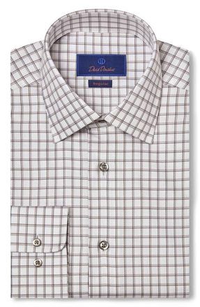 David Donahue Regular Fit Check Cotton Twill Dress Shirt in White/Gray at Nordstrom, Size 17.5 - 36