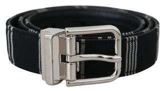 Dolce & Gabbana Womens Black White Cotton Metal Silver Buckle Belt And