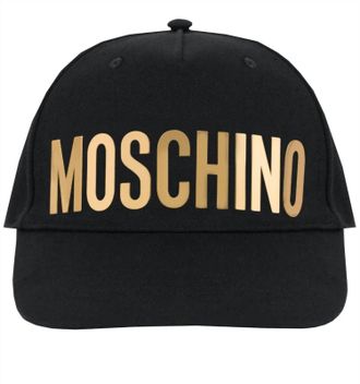 Moschino Metallic Logo Cap With Visor In Black/gold