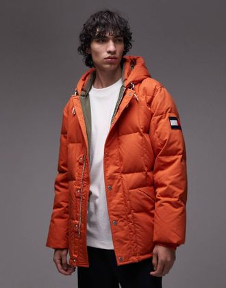 Tommy Hilfiger Parka squadrato imbottito color arancione acceso