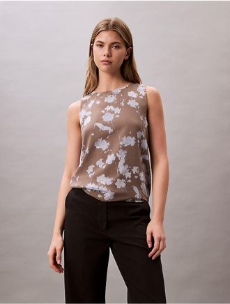 Calvin Klein Womens Printed Chiffon Sleeveless Shell Top - Grey - XS