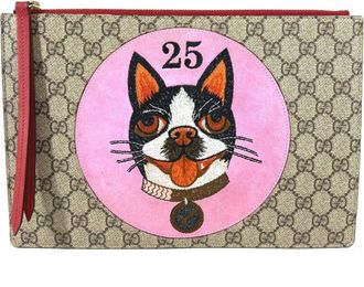 Gucci Beige Red Color Gg Supreme Clutch Bag (Pre-Owned)