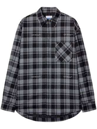Off-white logo-embroidered checked padded shirt - Grey