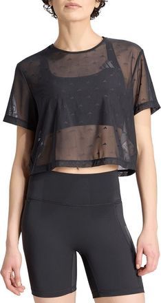 adidas Essential Logo Jacquard Mesh T-shirt in Black at Nordstrom Rack, Size X-Large