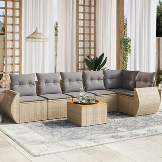 vidaXL Vidaxl - Set Sof&aacute;s De Jard&iacute;n 7 Piezas Y Cojines Rat&aacute;n Sint&eacute;tico Beige