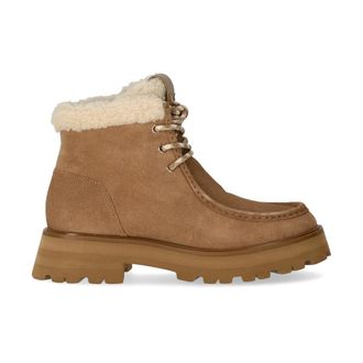 Michael Kors Cade Enkellaars van su&egrave;de met fleecevoering - Dames - Winterlaarzen - Beige - 37 EU - Su&egrave;de - Schoenen