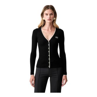 Elisabetta Franchi Truien & Vesten, Dames, Zwart, L, Wol, V-hals Cardigan