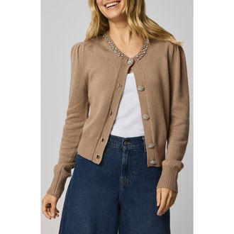 Splendid Montana Crystal Embellished Cardigan in Macchiato Heather Brown at Nordstrom, Size X-Small
