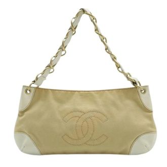 Chanel Pre-owned Shoulder Bags, female, Beige, Size: ONE SIZE Pre-owned Coco Mark Canvas Leather Shoulder Bag