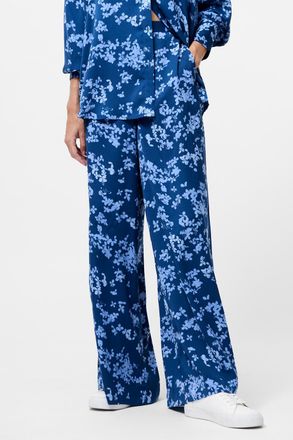 French Connection Womens Blue Floral Print High Waist Straight Leg Floaty Trousers - Size 10 UK
