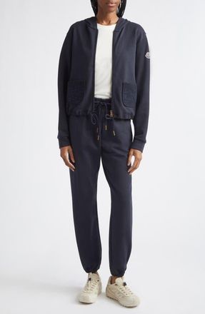 Moncler Mixed Media Zip Hoodie in Blue at Nordstrom, Size X-Large