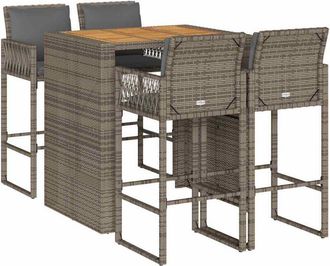 vidaXL Set Bar Jard&iacute;n Cno Cojines 5 Pzas Rat&aacute;n Sint&eacute;tico Acacia Gris Vidaxl