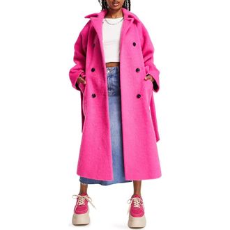 Topshop Double Breasted Tie Waist Trench Coat in Bright Pink at Nordstrom, Size 14 Us