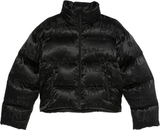 Balenciaga Jassen, Dames, Zwart, M, All-Over Logo Puffer Jacket