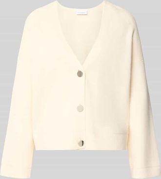 Comma Strickjacke aus Viskose-Mix mit V-Ausschnitt in Offwhite, Gr&ouml;&szlig;e 34