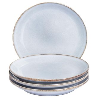 Beliani Beliani - Conjunto De 4 Platos De Postre De Gres Caol&iacute;n Artesanal Acabado Esmalte Reactivo Azul Claro Juniper