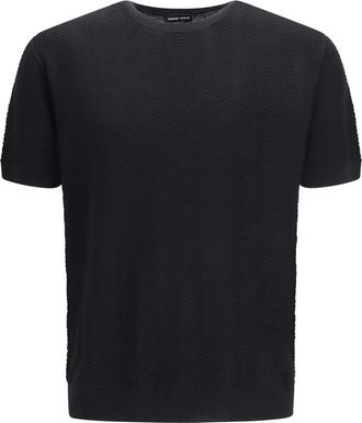 Giorgio Armani Maglioncino Girocollo in Cotone e Seta a Maniche Corte - - Knitwear - Uomo - Nero - S