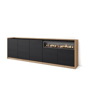 Skraut Home Skraut Home - Aparadores Para Sal&oacute;n, 260x37x80cm, 5 Puertas, Chimenea El&eacute;ctrica, Negro Y Roble