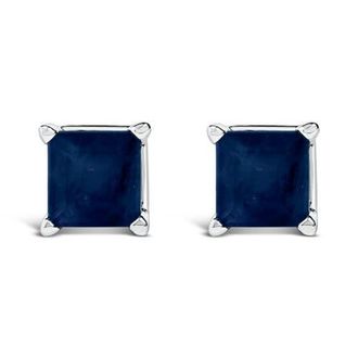 House of Brilliance 14K Gold 5x5MM Princess Cut Gemstone Solitaire Stud Earrings in Blue Sapphire | White at Nordstrom