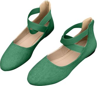 Generic Womens Ballet Shoes with Elastic Ankle Straps Casual Stylish Pumps Solid Color Comfortable Breathable Classic Flat Shoes Work Party Green