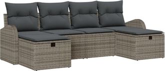 vidaXL Sofa Set with Cushion with Storage 6 pcs Grey Poly Rattan vidaXL