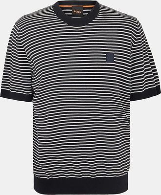 HUGO BOSS Mens Crew Neck Ribbed Collar Short Sleeve Sweatshirt - Navy - Size: 42