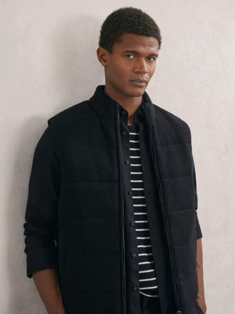 Reiss Navy Rib-knit Zip-through Gilet, Xxl