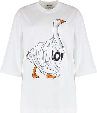 Moschino T-shirt met ronde hals - Dames - T-shirts - Wit - XS - Katoen - Tops