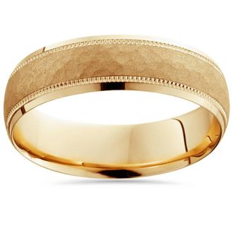 Pompeii3 6mm Hammered Mens Wedding Band 14K Yellow Gold Size Selectable