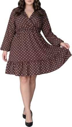 Standards & Practices Polka Dot Ruffle Hem Long Sleeve Minidress in Coco Dots at Nordstrom, Size 2X