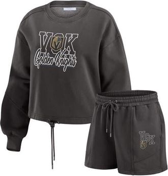 WEAR by Erin Andrews Womens WEAR by Erin Andrews Black Vegas Golden Knights Washed Fleece Sweatshirt & Shorts Lounge Set at Nordstrom, Size Small