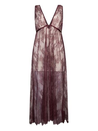 Liu Jo Chantilly lace V-neck midi dress - Brown