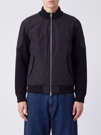 Moose Knuckles Down-Filled Wool Blend Bomber Jacket with Turtleneck