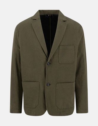 Fynch-Hatton Mens Cotton Linen Blend Twotone Structured Blazer Dark Khaki - Tan - Size: 40/Regular