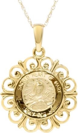 Pompeii3 14 Karat Yellow Gold Miraculous Mary Religious Pendant Necklace 1 Tall