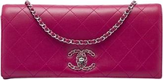 Chanel Pre-owned Quilted Lambskin Crossbody - Dames - Vintage Clutch - Roze - ONE Size - Leer - Vintage