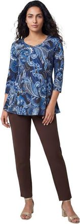 Jessica London Knit Crepe Sweetheart Neckline Peplum Top in Brown Blue Paisley at Nordstrom, Size Medium