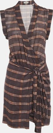 Isabel Marant Etoile Grey Plaid Print Cotton Sleeveless Wrap Dress