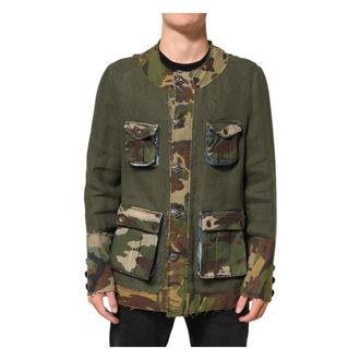 Dolce & Gabbana Camouflage Linnen Button Down Jas - Heren - Zomerjassen - Bruin - S - Linnen - Jassen