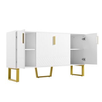 STILVORA Aparador Con 4 Puertas, Patr&oacute;n Geom&eacute;trico 3d Y Patas De Metal, Blanco Brillo, En Mdf, 140&times;40&times;80 Cm