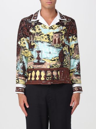 Versace Camicia a maniche lunghe in seta con stampa grafica e collo cubano