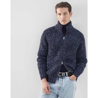 Brunello Cucinelli MenS Blue Wool Silk Sweater, Size 36