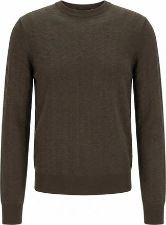 HUGO BOSS Zijde Jacquard Trui - Heren - Ronde hals truien - Bruin - L - Truien & Vesten