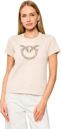 Pinko Pinko, Tops, Dames, Beige, XL, Katoen, Quentin T-shirt