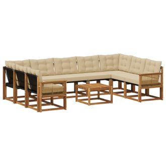 vidaXL Conjunto De Sof&aacute;s De Exterior Con Coj&iacute;n 10 Pcs Natural Y Beige Vidaxl