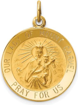 Diamond2Deal 14k Yellow Gold and Satin Solid Our Lady of Mt. Carmel Medal Round Charm Pendant