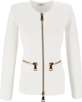 Elisabetta Franchi White Gold Hardware Structured Jacket