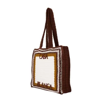 Casablanca Crochet Shopper Tote Bag - Brown