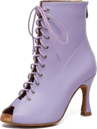 Minitoo Dance Heels for Women Sexy Boots Lace up Latin Ballroom Evening Sandal Booties L594 Purple 9cm Heel UK 6