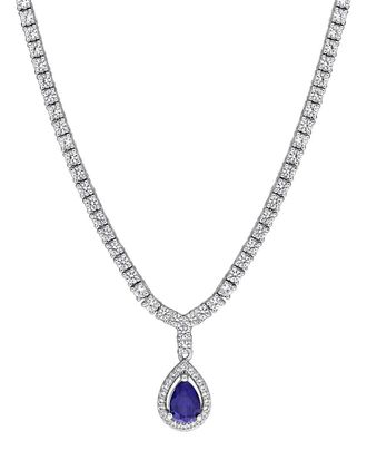 Rina Limor Silver 4.09 ct. tw. Lab-Grown Blue And White Sapphire Tennis Drop Necklace